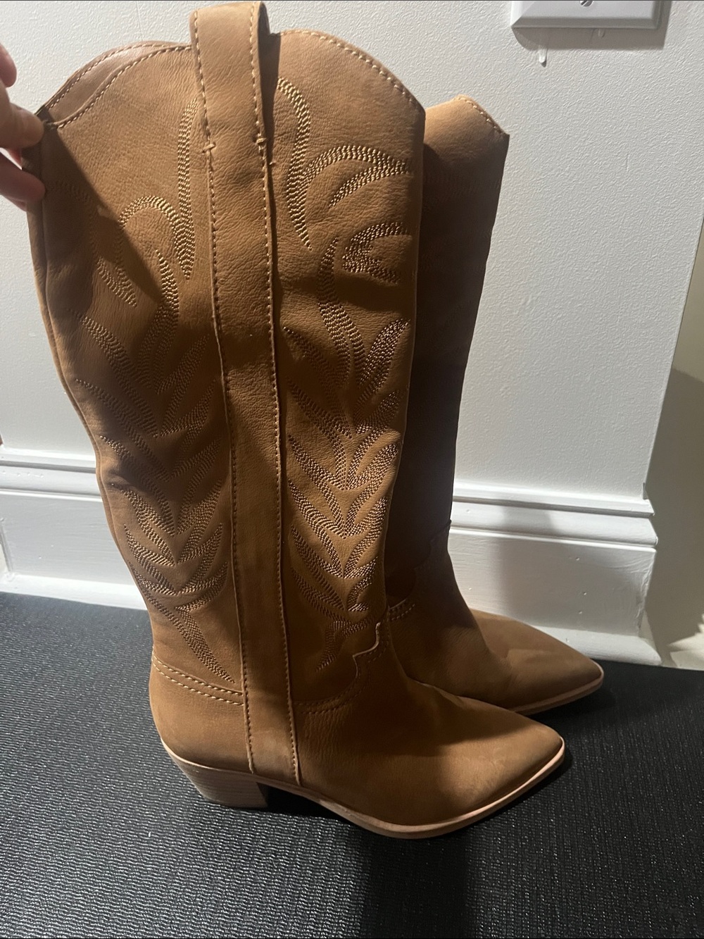Dolce Vita Tan Western Knee-High Heeled Boots